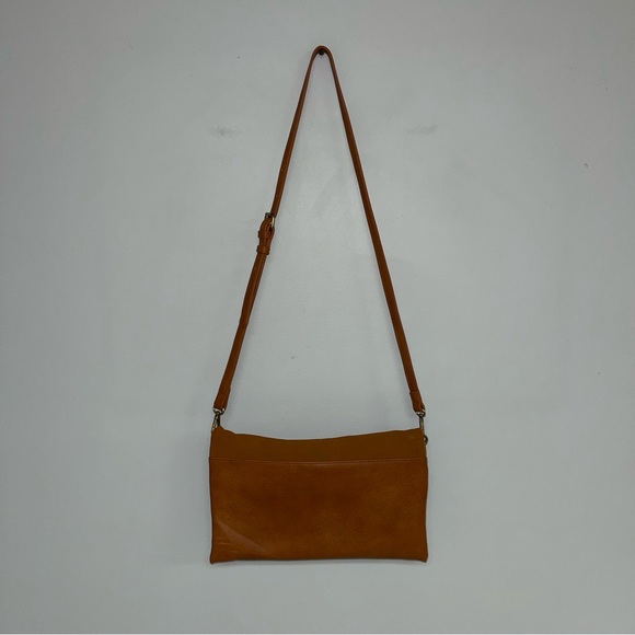 Anthropologie Foldover Crossbody Bag Purse Faux Leather Suede Brown 12.5" x 8" - Picture 8 of 15
